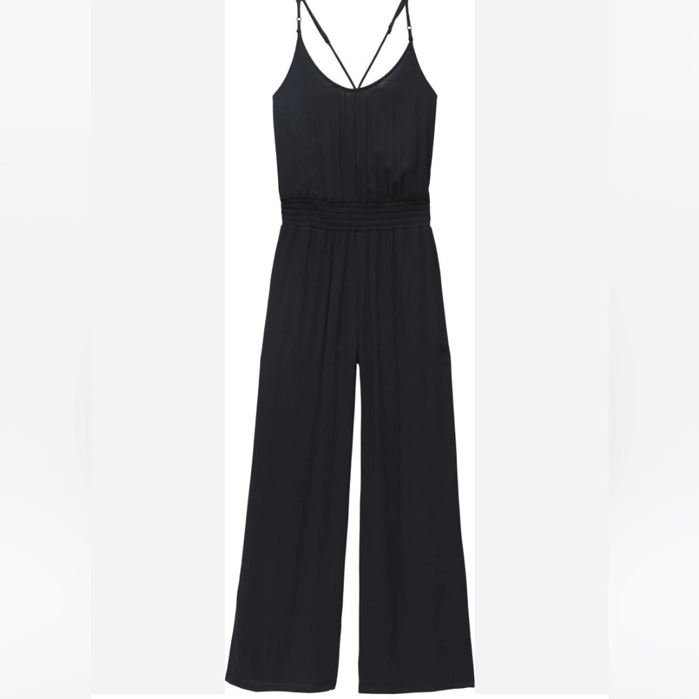 NWT Prana Fernie Wide Leg Black Beachy Crepey Cover Up Jumpsuit Womens Size S - Picture 7 of 13